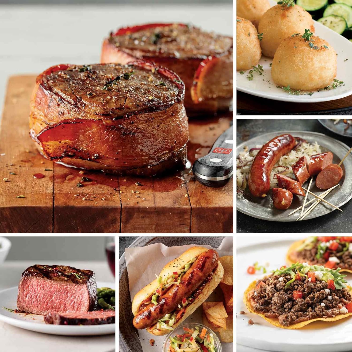 Labor Day Banquet from Omaha Steaks (Bacon-Wrapped Filet Mignons, Top Sirloins, Apple & Gouda Chicken Sausages, Premium Ground Beef, Kielbasa Sausages, Potatoes au Gratin, and more)