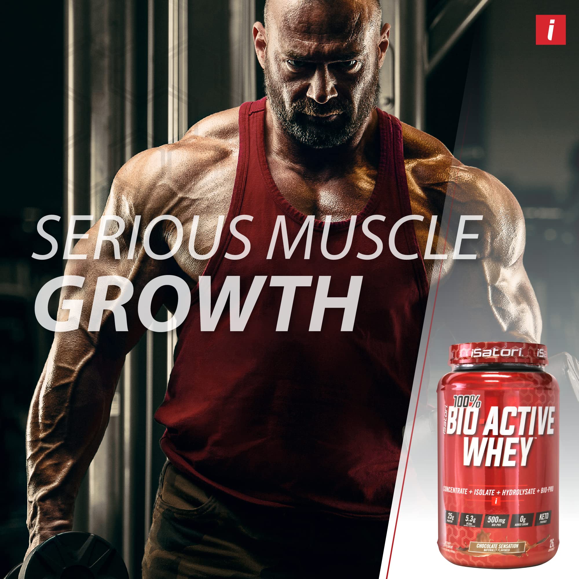 iSatori 100% Bio-Active Whey Protein, Muscle Growth & Recovery with Whey Isolate, Hydrolysate, Concentrate, BCAAs & Colostrum Peptides, 25g of Protein Per Serving - Chocolate Sensation (26 Servings)