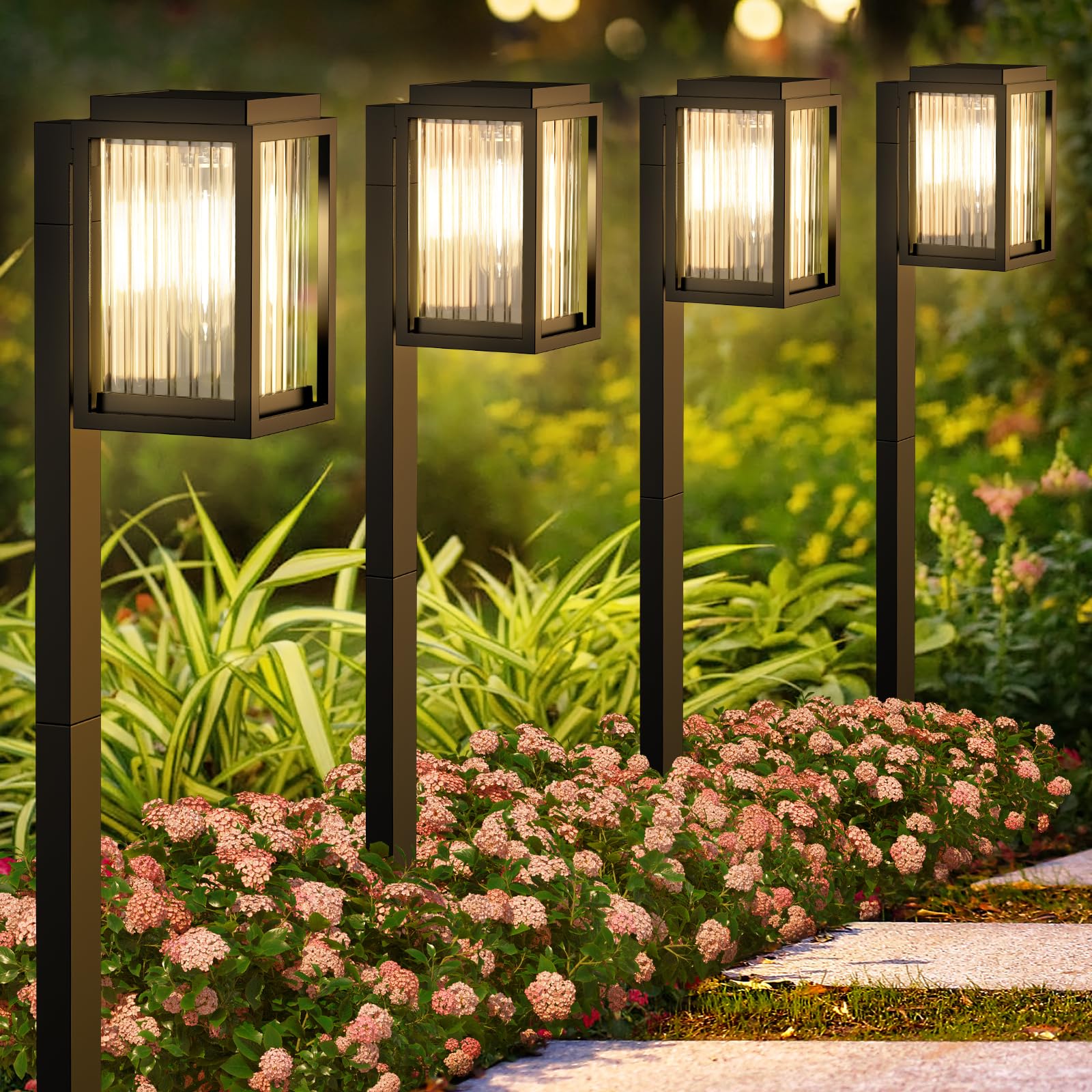 Photo 1 of Solar Lights Outdoor Pathway 6 Pack, Solar Pathway Lights Outdoor 24" Tall Bright Auto On/Off Waterproof Garden Landscape Lighting for Path, Yard, Walkway, Driveway, Outside Décor Father's Day
