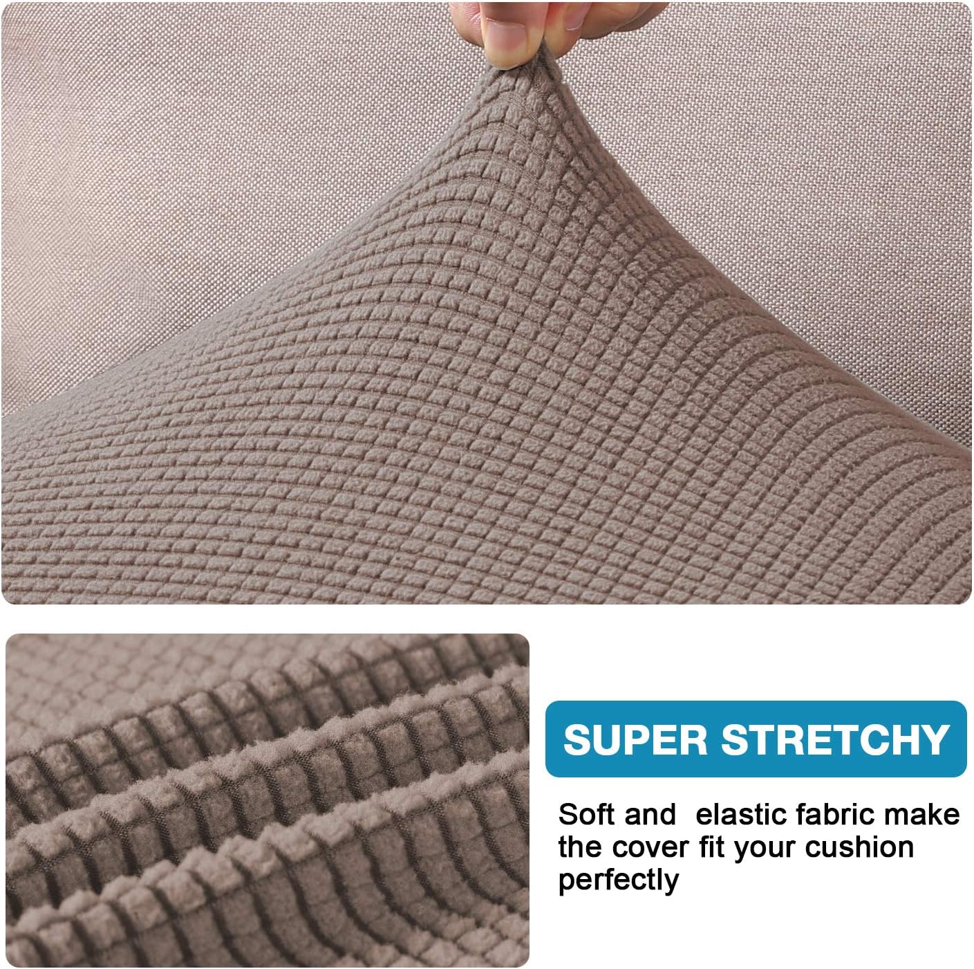 High Stretch Seat Cushion Cover Sofa Cushion Furniture Protector fot Sofa Seat Sofa Slipcover Sofa Cover Soft Flexibility with Elastic Bottom (3 Pieces Cushion Covers, Taupe): Furniture & Decor