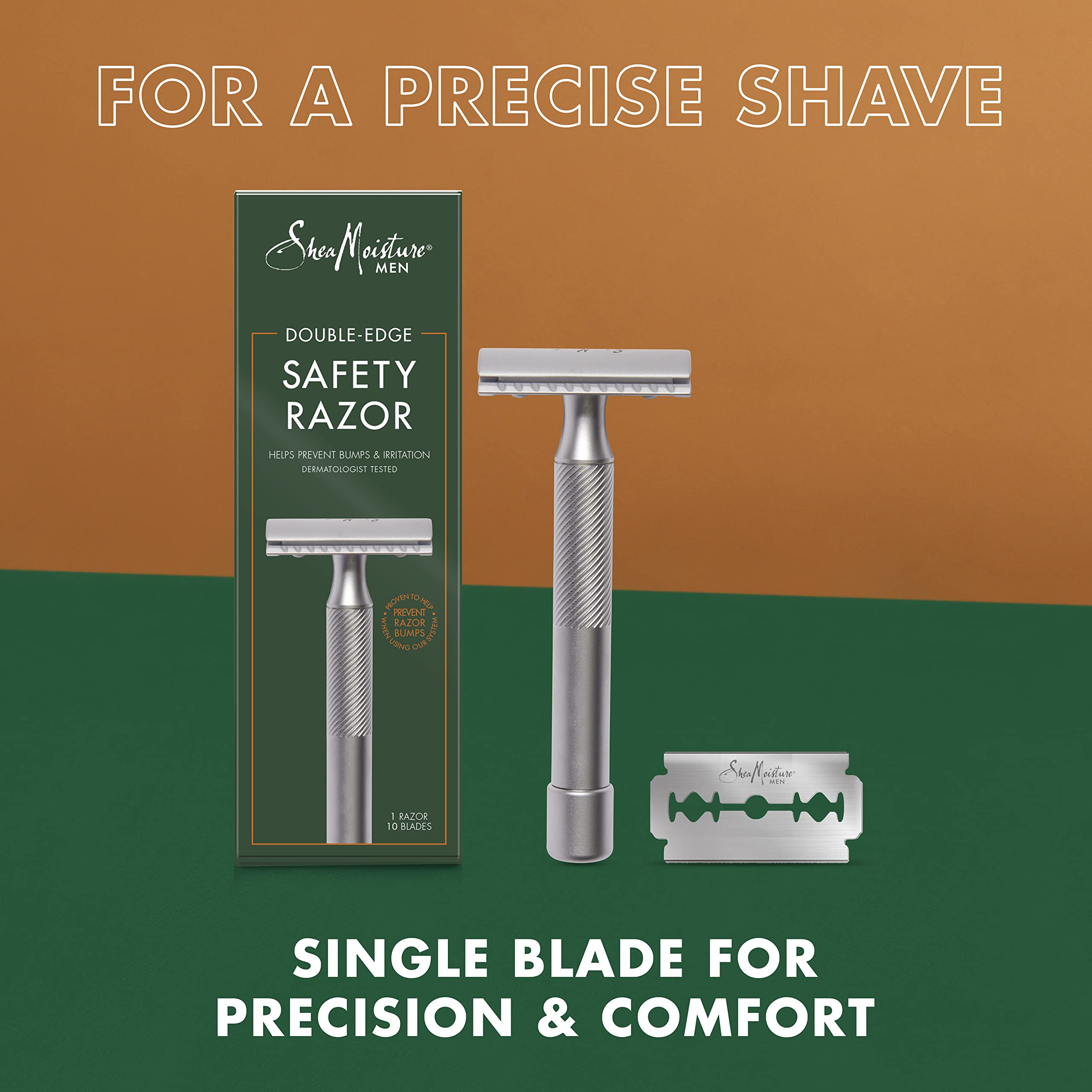 SheaMoisture Men, Shaving Kit, Smoothing Shave Butter 5 oz., Bundled with Double Edge Razor + 10 Refill Blades, After Shave Care Restoring Cream 2 oz, Helps Prevent Razor Bumps & Irritation