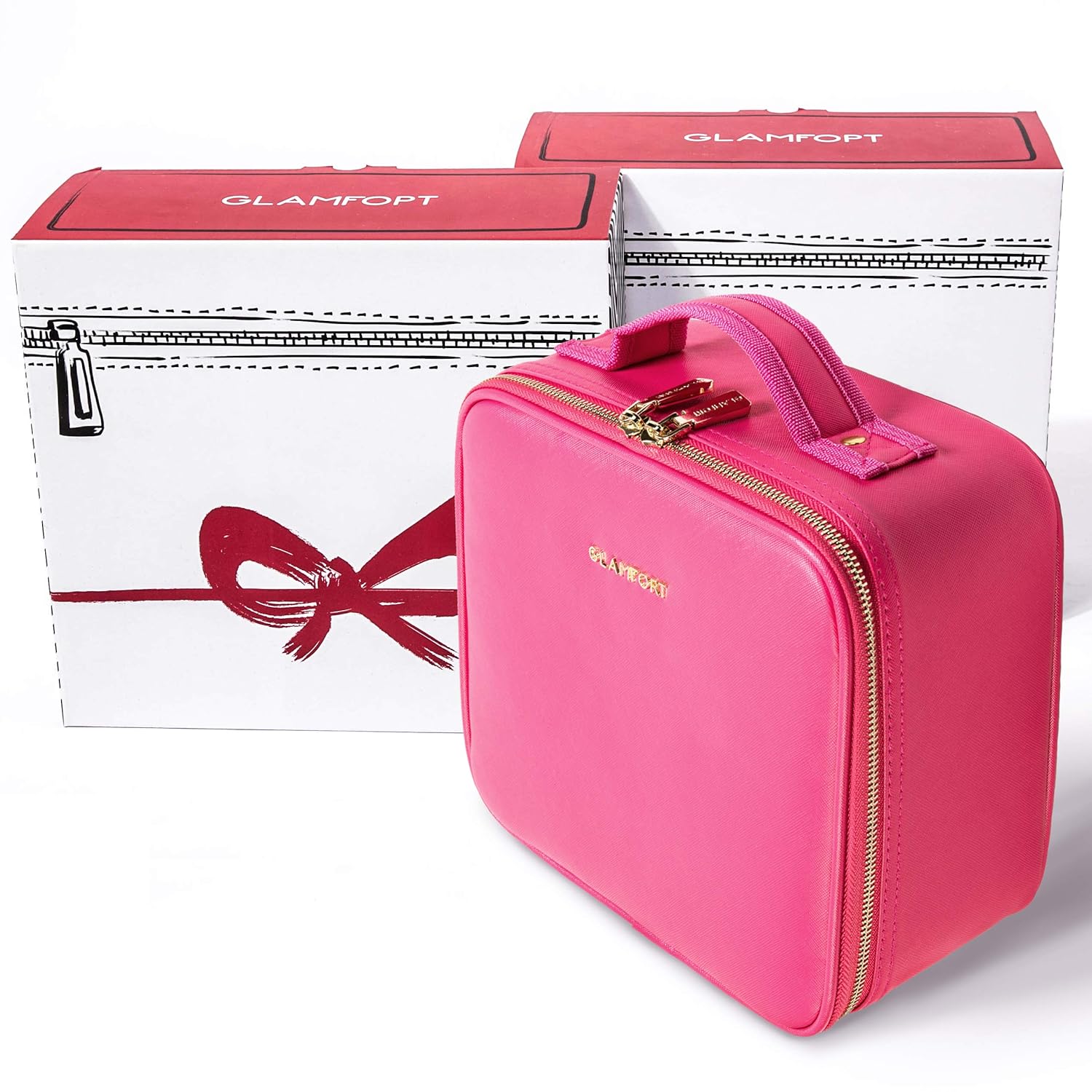 Travel Makeup Bag rose red Makeup train Case Organizer with Large Capacity and Adjustable Dividers cosmetic bag GLAMFORT