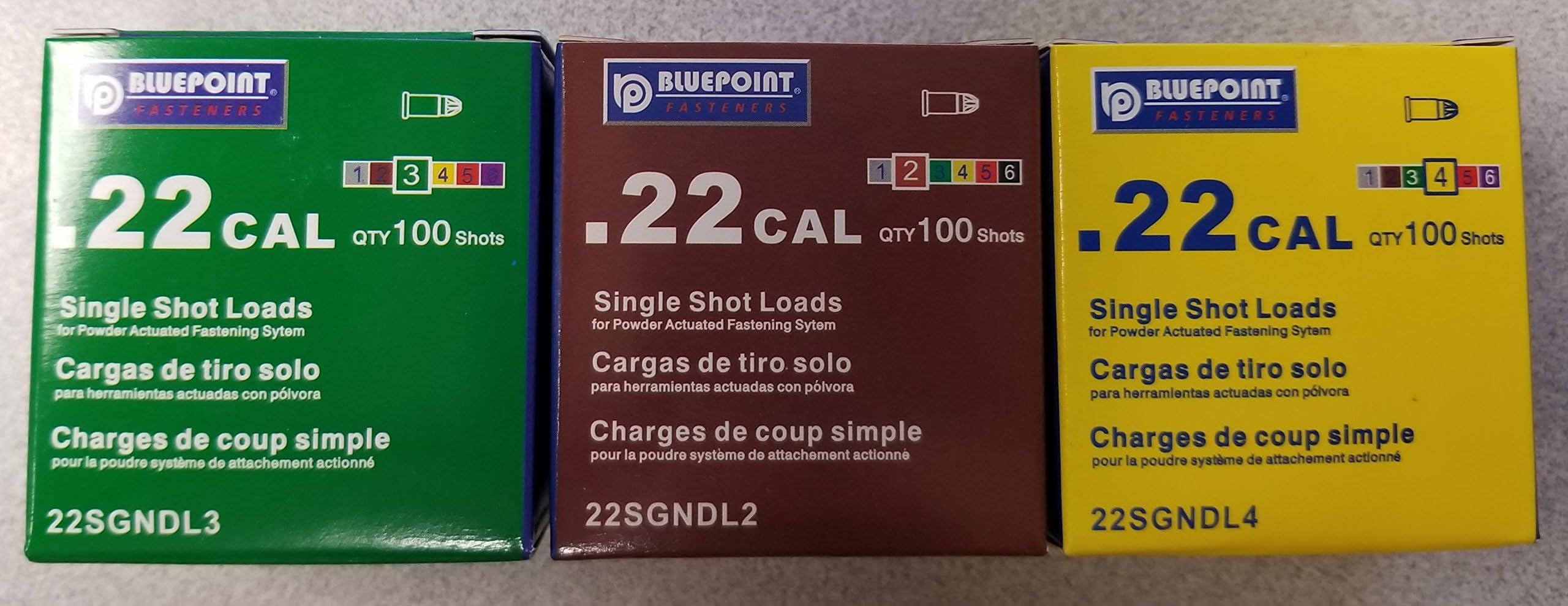 .22 Caliber Load Neck Down for Powder Actuated Tool. For use with BP307s, BP307 (300 shots Assorted levels) 22SGNDL2, 22SGNDL3, 22SGNDL4