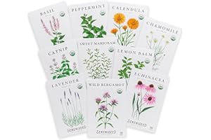 Sereniseed Certified Organic Herbal Tea Seed Collection (10-Pack) – 100% Non GMO, Open Pollinated – Grow Guide