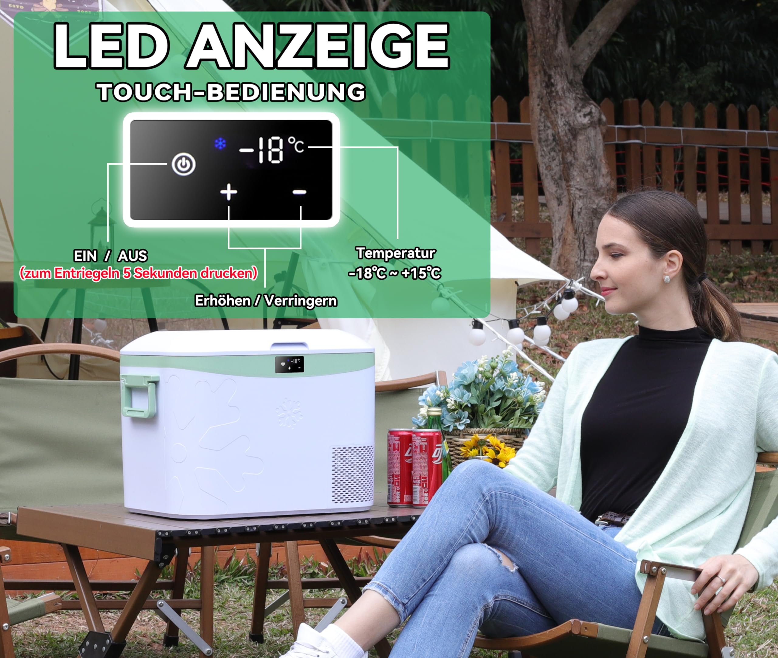 BINGI Kompressor Kühlbox 18L Tragbarer 12V Auto-Kühlschrank 12/24V DC und 230V AC Mini Gefrierschrank für Auto, LKW, Camping, Wohnmobil und Zuhause (15℃ bis -18℃) 4