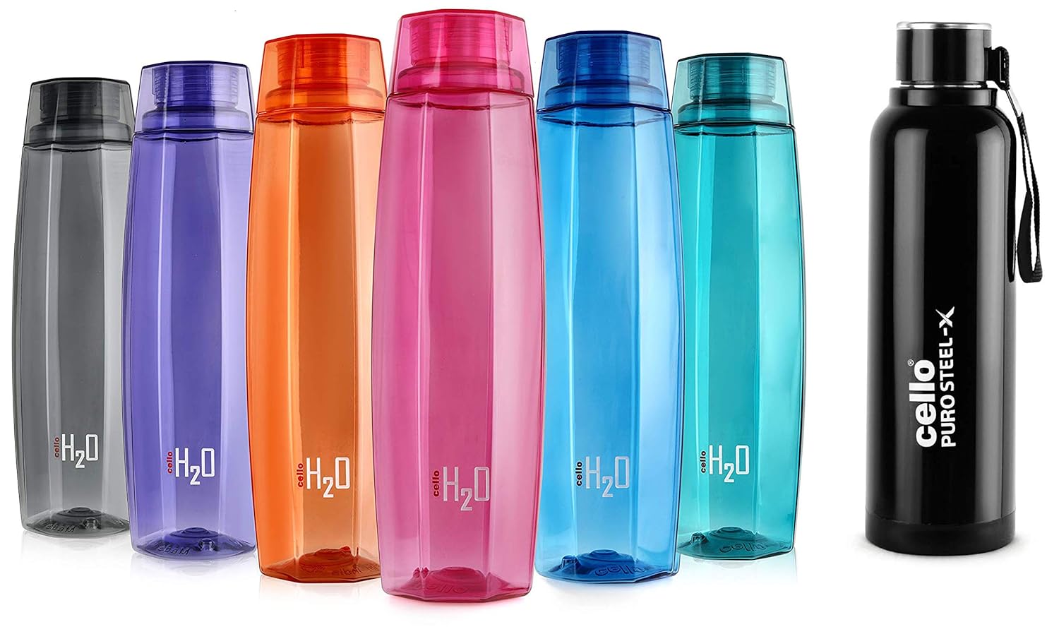 Buy Cello H2O Octa 1 Litre Water Bottle Set of 2, Assorted & Cello Puro
