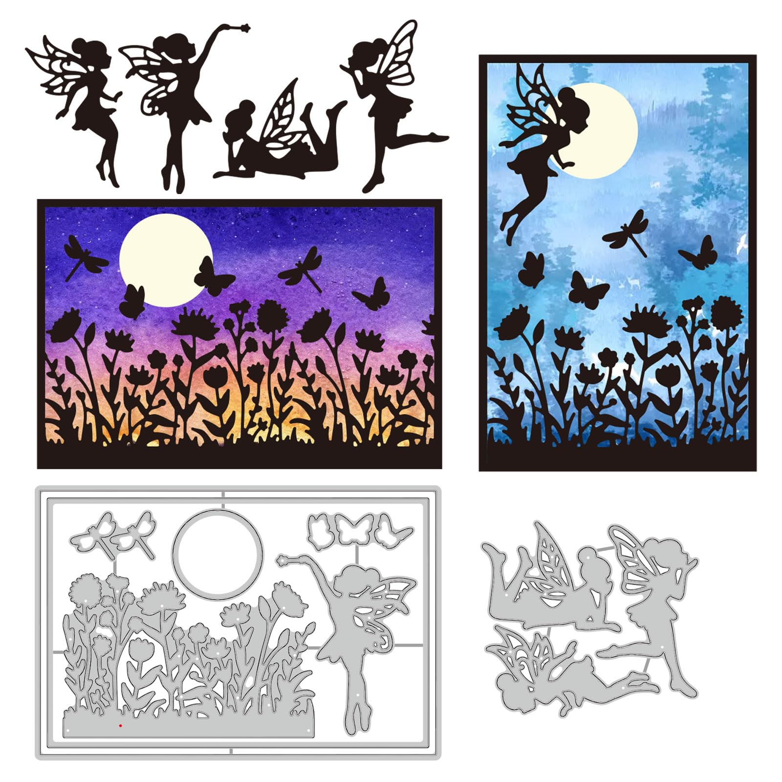 GLOBLELAND Metal Fairy Cutting Dies Fairy Carbon Steel Die Cuts Christmas Dies for Card Making Flowers Butterfly DIY Scrapbooking Photo Album Decorations Seal for Crafting, Set of 2