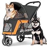 EchoSmile Dog Stroller for Medium & Small Dogs, Foldable Pet Stroller with 3 Wheels & Brakes, All-Terrain Cat Dog Carrier wit