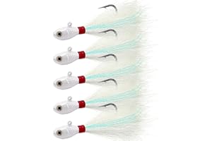 Alwonder 5-Pack Bucktail Jigs Hair Jigs Saltwater Freshwater Fishing Bucktail Lures Surf Fishing Jig Heads White Luminous Chartreuse Swimbait Jig for Bass Flounder Striper Bluefish Halibut Redfish