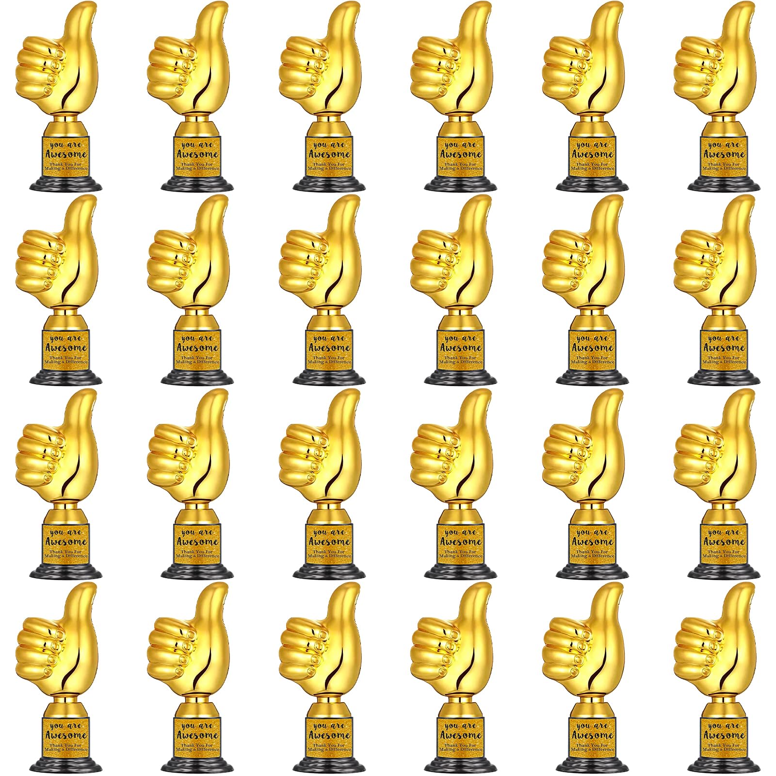 LYCN 24Pcs Thumbs up Award Trophy, 5 inch Plastic Gold Trophy with Inspirational Stickers, Mini Trophies Bulk You are Awesome for Sports Reward Party Favors