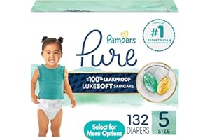 Pampers Pure Baby Diapers, Size 5 (27+ lbs), 132, Up to 100% Leakproof, Premium Hypoallergenic Soft Diapers
