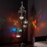 Mozaist Turkish Mosaic Floor Lamp, 5 Globe, Multicolor | Handmade Stained Glass, 52" Tall, E12 Bulbs Included, Boho Moroccan Accent Lighting
