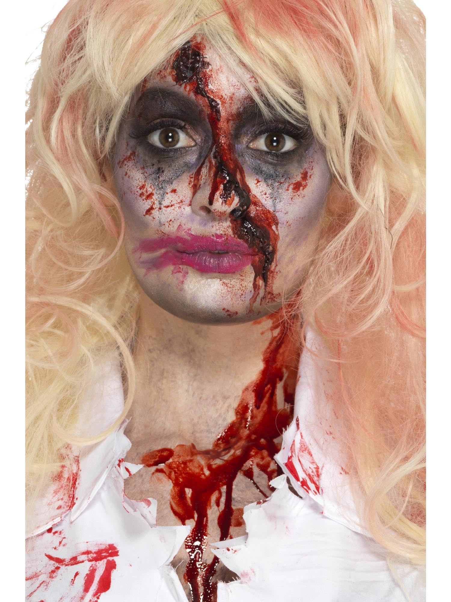 Smiffys Make-Up FX, Zombie Nurse Kit, Aqua, Multi- with Face Paints, Blood, Hat & Applicators, Cosmetics and Disguises Fancy Dress, Halloween Dress Up Cosmetics & Disguises.