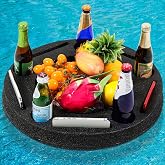 Qinyoung Large Floating Drink Holder Spa Hot Tub Pool Tray with Compartment Portable Black Floating Tray for Swimming Pool Accessories Hot Tub Beach and Party Decor(Round Five Holes)