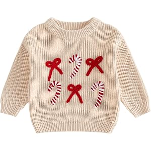 Christmas Baby Girl Boy Sweater Bow Long Sleeve Kids Fall Winter Sweatshirt