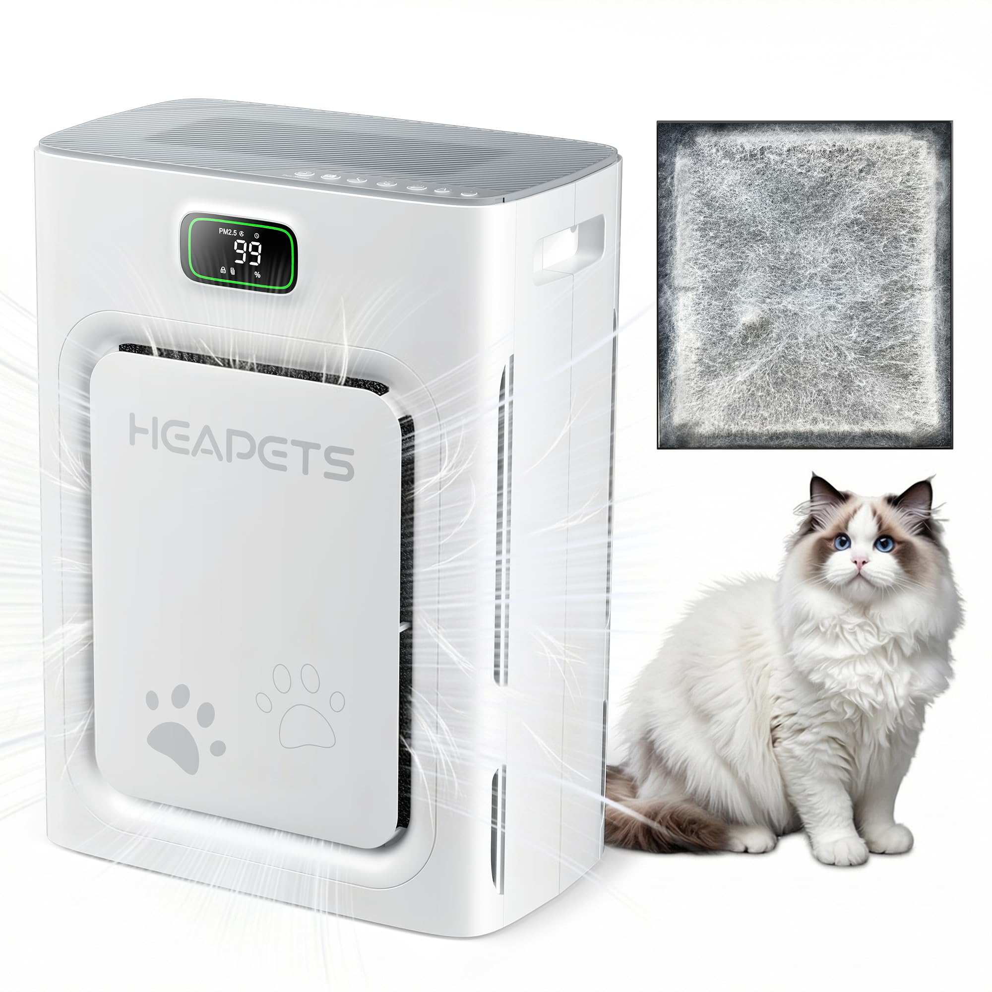 Photo 1 of Pet Air Purifier for Home Large Room 2500 sq ft, H13 HEPA Washable Double-Sided Filter,Air Cleaner for Pet Hair Dander Odor Allergies Pollutant Smoke Dust,PM2.5 Air Quality Monitor,Auto Mode,P358 Grey