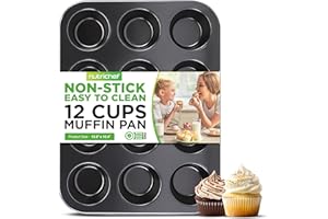 NutriChef 13” 12-Cup Non-Stick Muffin Baking Pan- Premium Black Carbon Steel Bake Tray, Commercial Grade Restaurant Quality M