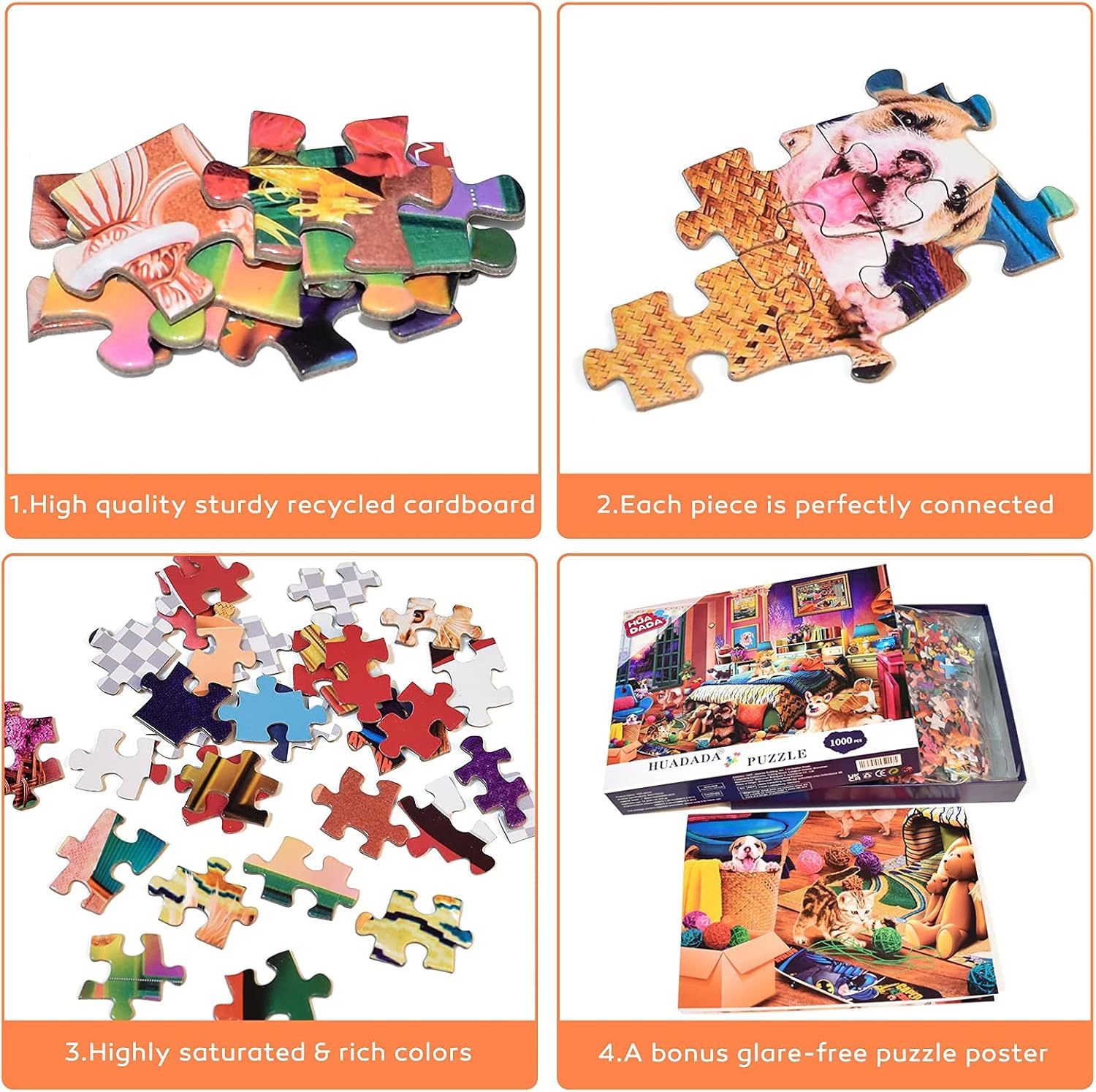 HUADADA Jigsaw Puzzles 1000 Pieces - Mischievous Pets - Puzzles 1000 Piece Family Games Puzzles for Adults 1000 Piece Funny Challenging Cute Cat Dog Puzzle (27.56" x 19.67"): Toys & Games
