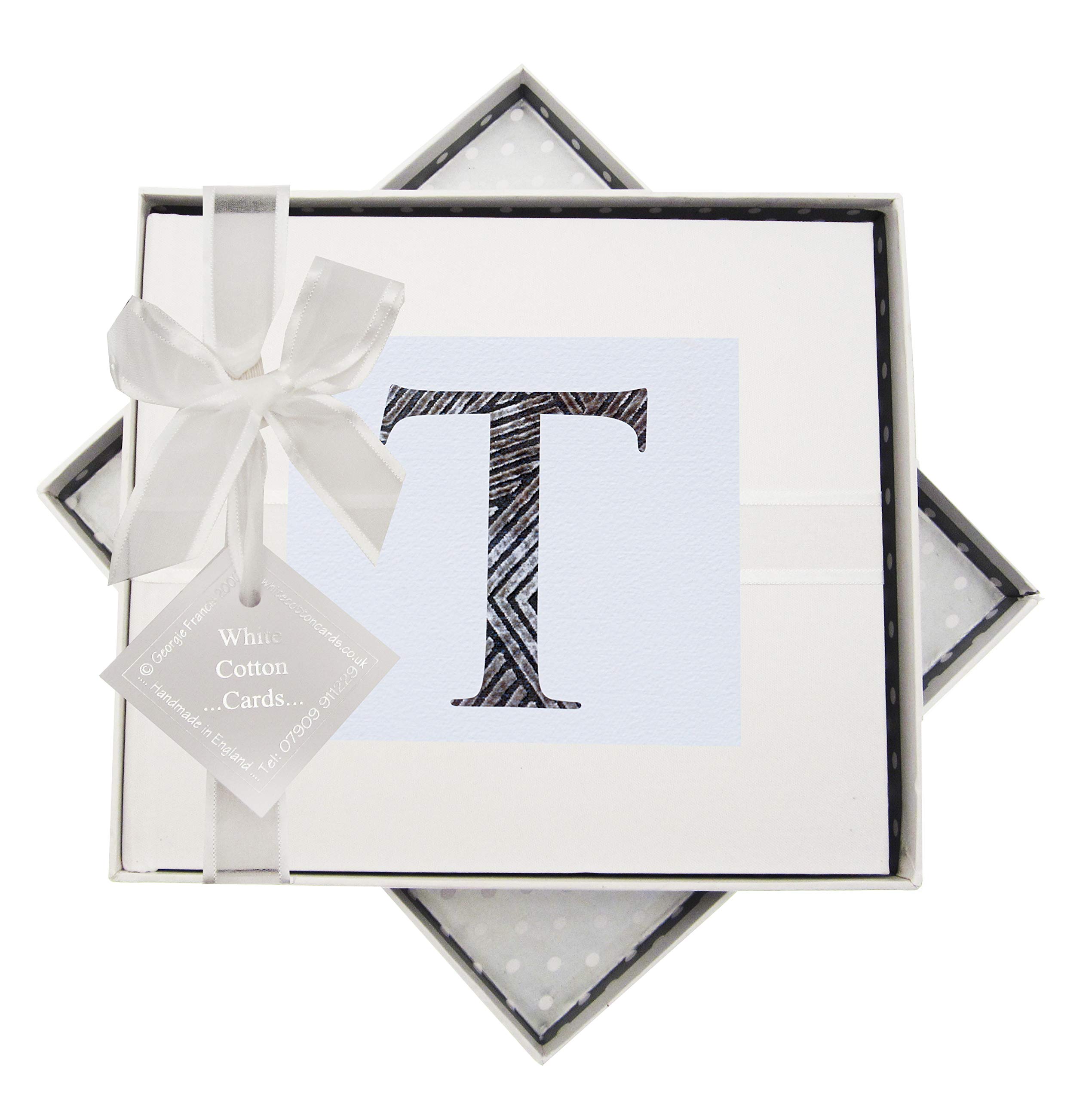 White Cotton Cards Alphabetics, Guest Book, Initial T, Fabric, Multi-Colour, 19.5 x 21.5 x 1.5 cm