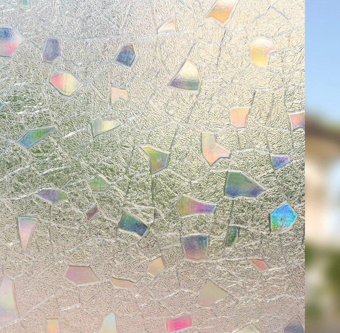 ACMETOP Window Film Privacy, Non-Adhesive Window Film, Heat Control Anti UV Privacy Window Film, Removable Glass Window Film for Kitchen, Office, Living Room, 17.5 in x 78.7 in (Rainbow)