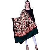 SWI WITH LABEL Women's Kashmiri Wool Blended Shawl Embroidered by Kashmiri Artisans, (Large Size - 40 x 80 Inches)