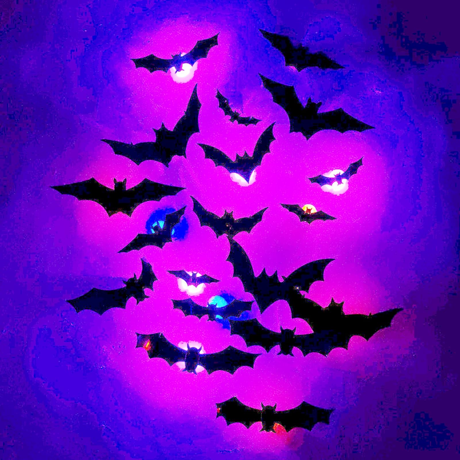 Photo 1 of ?36 Set? Halloween Wall Decor, Lights 3D Bats with 3 Flicker Modes, Stick Anywhere, No Strings Attached, 10 Styles Wall Stikers for Halloween Decorations Outdoor & Indoor