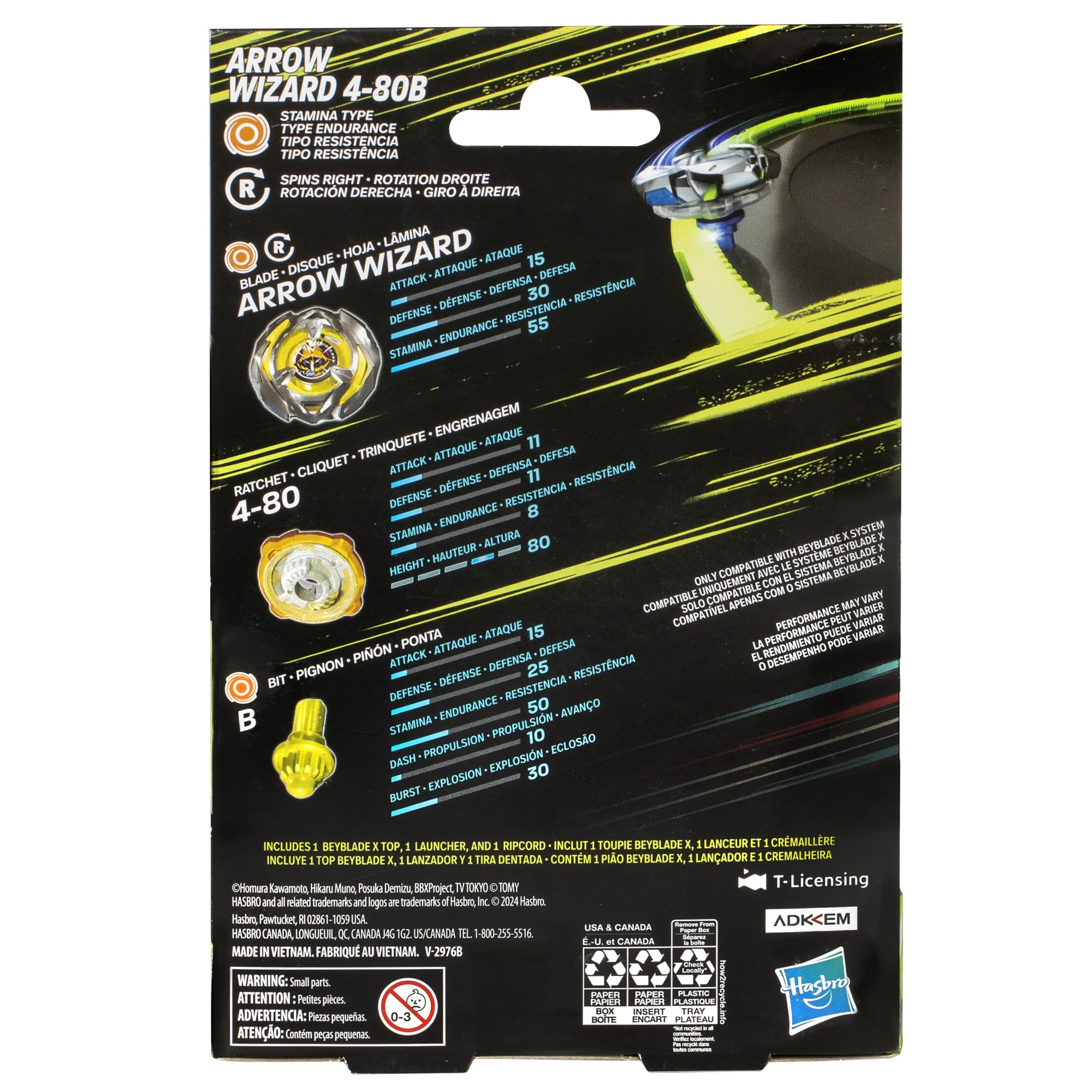 Beyblade X Arrow Wizard 4-80B Starter Pack Set with Stamina Type Right-Spinning Top and Launcher; Battling Top Toys for 8 Year Old Boys and Girls