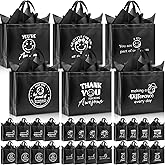 Sunnymove 24 Pcs Large Reusable Team Appreciation Gifts Bag with 24 Tissue Paper Bulk 13 x 11 x 4.7 Inch Non Woven Employee Appreciation Gift Bag with Handle for Coworker Teacher(Black)