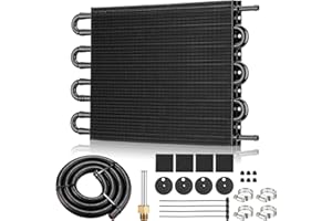ISINFLASH 5/16" Transmission Oil Cooler Kit, Universal Aluminium Alloy 8 Pass Ultra-Cool Tube and Fin Oil Cooler Kit Compatible with Ford Chevrolet Dodge Ram Truck, Black