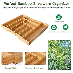 Pipishell Bamboo Silverware Organizer, Expandable