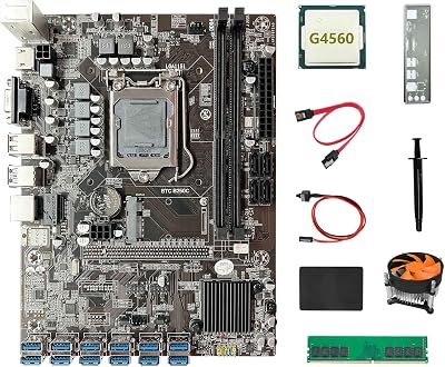 Lodokdre B250C ETH Miner Motherboard 12USB G4560 CPU 4GB DDR4 128GB SSD Fan