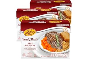 KJ POULTRY Kosher Beef Rib Steak & Kugel, MRE Meat Meals Ready to Eat, Shabbos Food (3 Pack) Prepared Entree Fully Cooked, Shelf Stable Microwave Dinner - Travel, Military, Camping, Emergency Survival