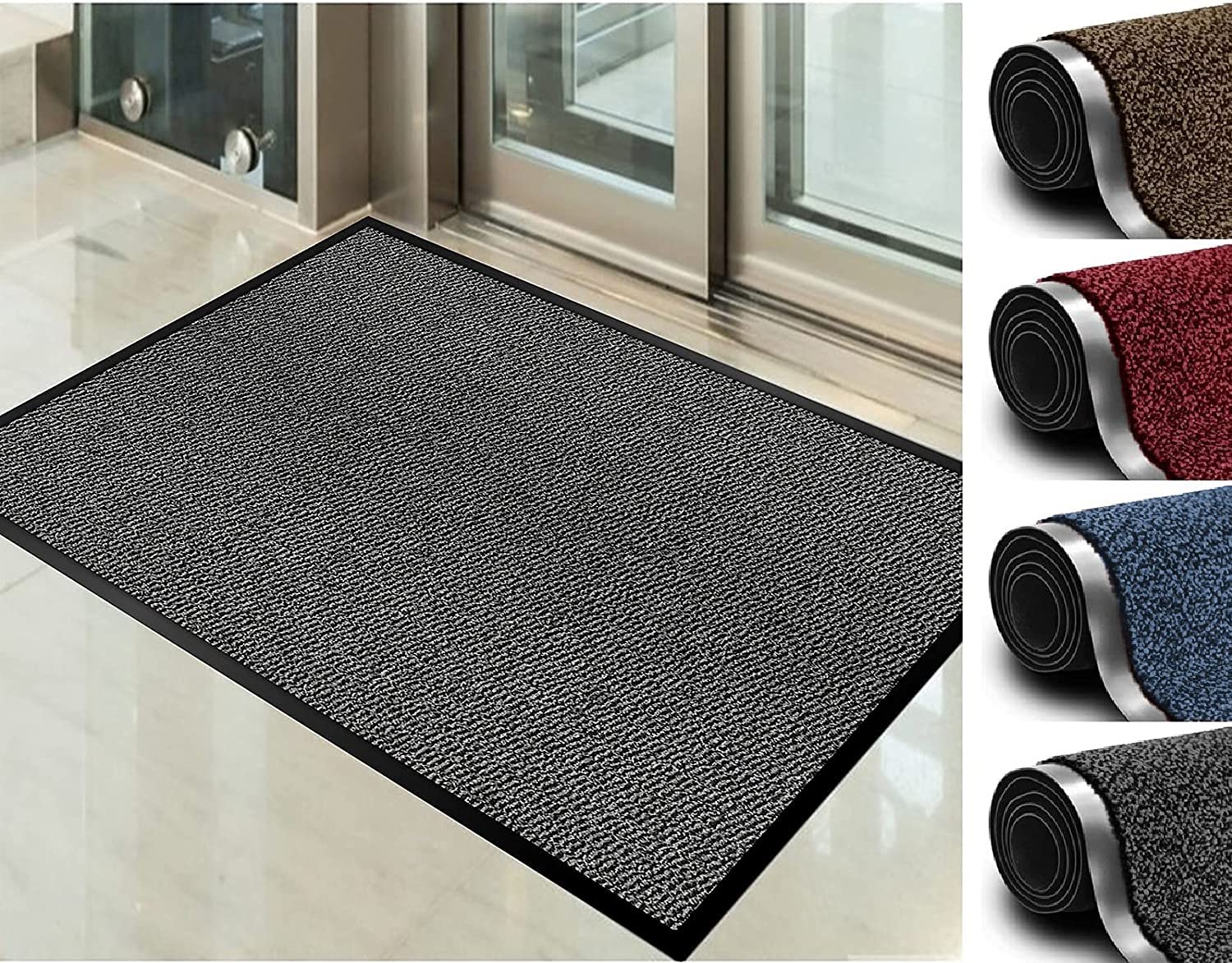 Abaseen - 90x150cm Grey Dirt Trapper Mat, Rubber Door Mat Indoor & Door Mat Outdoor,Heavy Duty Super Absorbent Non Slip Rubber Backed Mats, Barrier Mat Washable Indoor Door Mats