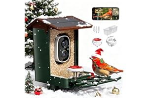 HEAPETS Smart Bird Feeder with Camera Solar Powered 2K HD Video, 10,000+ Species AI Recognition, Real-Time App Alerts, and Weatherproof Design for Effortless Birdwatching, Gift for Bird Lovers, Brown
