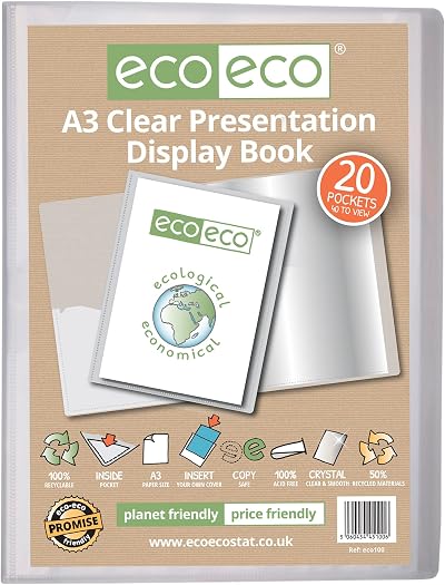 eco-eco A3 50% Recycled 20 Pocket Clear Presentation Display Book 700µm