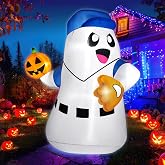 fotako 5FT Halloween Inflatables Ghost Pitcher with Pumpkin Baseball, Halloween Decoration Outdoor Blow Up Yard Decoration Built-in Bright LED Lights for Indoor & Outdoor Festival Yard Party