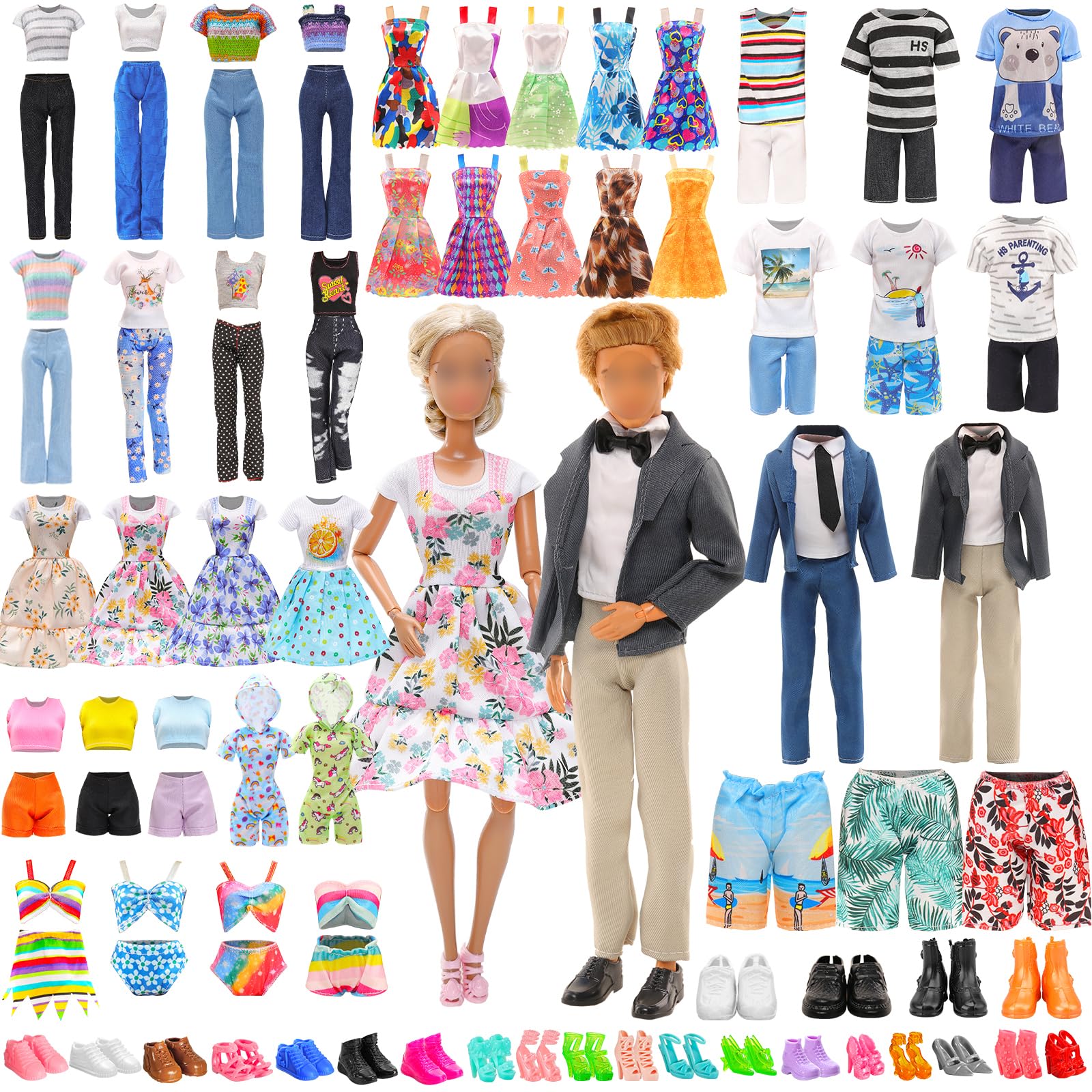 Miunana Lot 37 pcs Random Doll Clothes Shoes Set for 11.5 inch Doll, Includ 5 PCS Boy Doll Clothes + 10 Girl Clothes + 5 Girl Fashion Skirts + 2 Pairs for Boy Shoes + 15 Pairs of Girl Doll Shoes