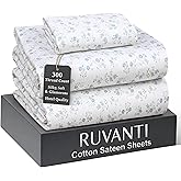 RUVANTI 100% Cotton Sheets Twin XL Size Bed Set - 300 Thread Count Silky Soft Sateen Weave, Cooling, Lightweight & Breathable, 16" Deep Pocket, Durable & Luxury Satin-Like, 3 Piece, Blooming Stamp