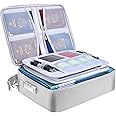 BALEINE Fireproof Document Box with Lock, Portable Fireproof Document Bag Waterproof Fire Proof File Box for Documents, File Organizer Box for Important Paperwork (Silver, 15''x11''x4'')