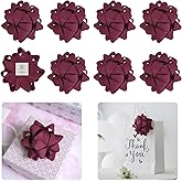 LiBongTa 4.5 Inch Dark Red Gift Bows 8 Counts Grosgrain Present Bow, Self Adhesive Red Bows for Gift Wrapping, Party Favor, Christmas Decoration, Gifts Wrapping Bow for Presents, Wedding, Birthday