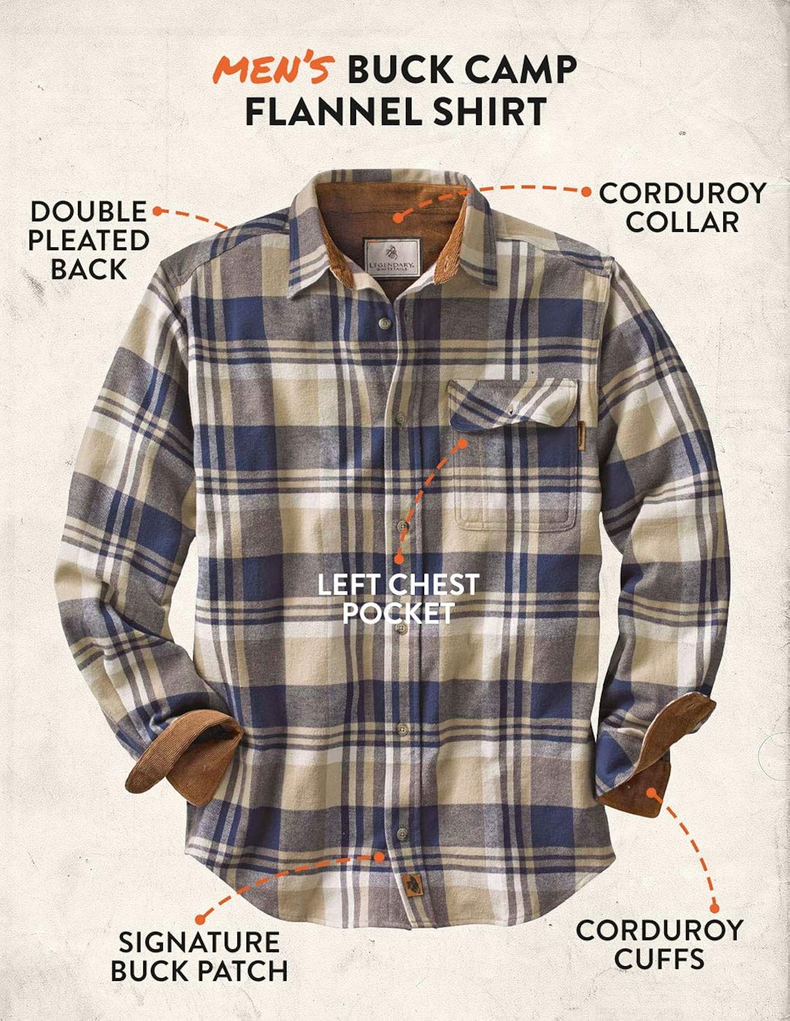 Legendary Whitetails Men's Buck Camp Flannel Shirt: Clothing