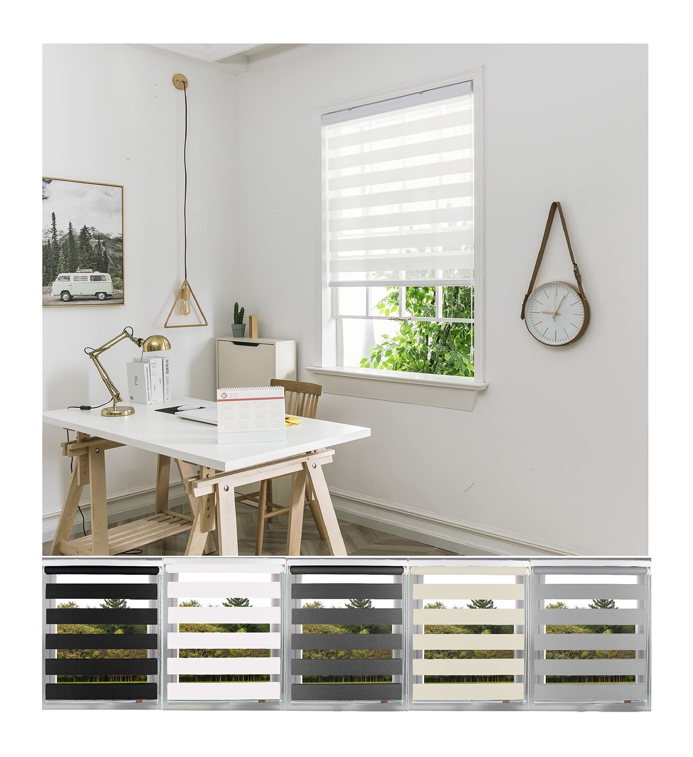 Aprica Day and Night Zebra Window or Door Roller Blinds with Child Safety Clips - Double Layer Fabric Elegant Durable and Easy to Clean (White, Width 90cm - Drop 160cm)