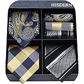 HISDERN Mens Ties and Pocket Square Set Business Elegant Ties for Men Classic Lot 3 Pcs Wedding Party Neckties & Handkerchief