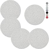 Trivets for Hot Dishes, Pots and Pans, 8 Inches Hot Pads 5 Pcs, Pot Holders for Kitchen, Heat Resistant Mat Protect Counter, Coasters Set Home Essentials Farmhouse Decor (Gray)
