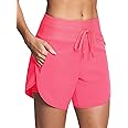ISEEGZ Womens 5.5" Swim Shorts High Waisted Board Shorts with Pockets Quick Dry UPF 50+ Beach Shorts with Liner
