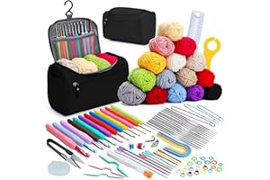 Tridiorey 97 Piece Crochet Set, 15 Colors Acrylic Yarn Balls, Crochet Hooks, Needles, Accessories, Storage Bag, Ideal for Beg