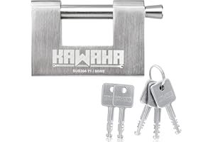 KAWAHA 71/80KD-5SK Stainless Steel D-Shaped Heavy Duty Padlock with Key for Garage Door, Containers, Shed and Warehouse (3-1/