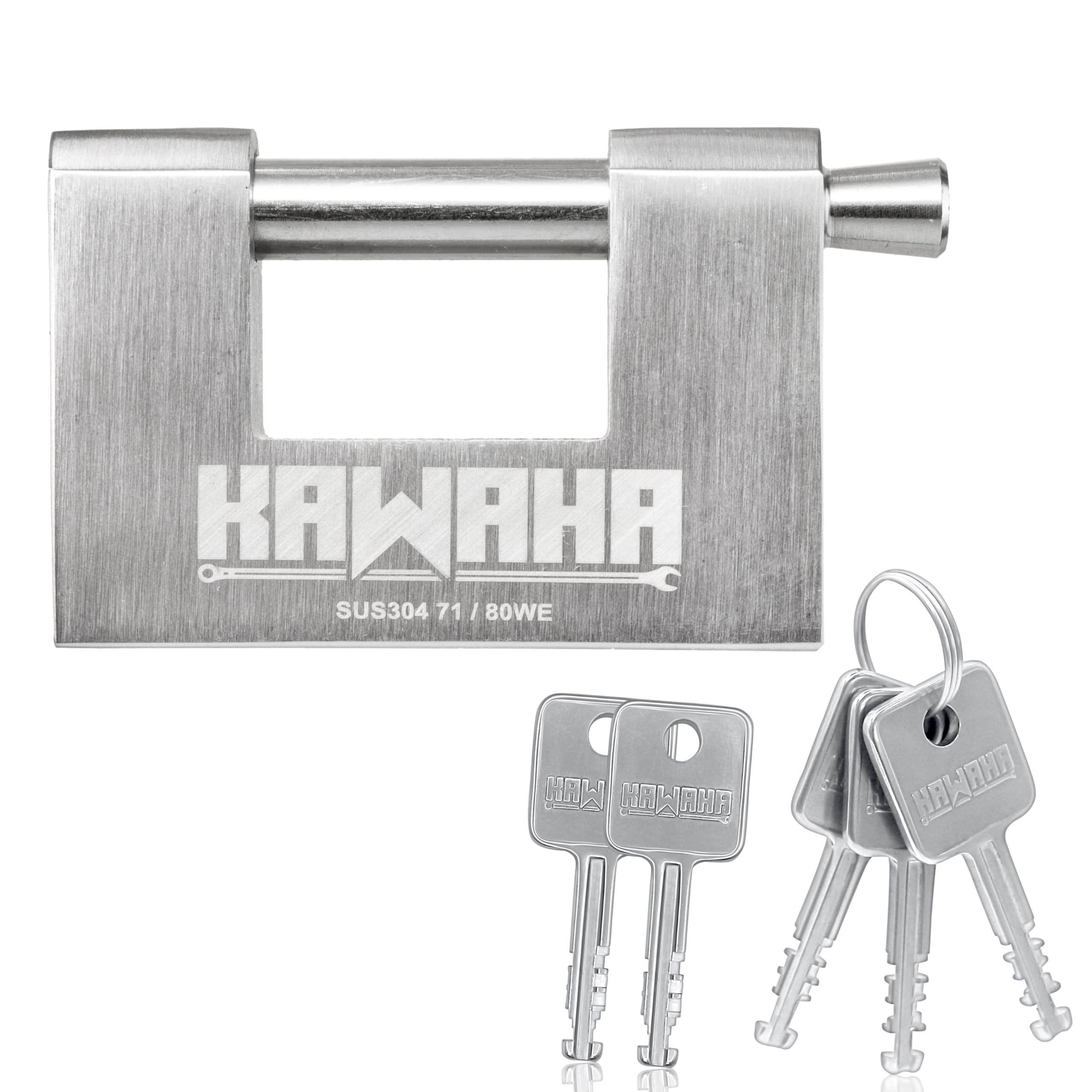KAWAHA 71/80KD-5SK Heavy Duty Stainless Steel D Shape Padlock with Key for Garage Door, Containers, Garden Shed and Warehouse (8.9 cm, Different Keys - 5 Stainless Steel Keys)