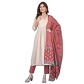 Janasya Indian Women's Cotton Beige Solid Casual Wear Kurta Set for Women