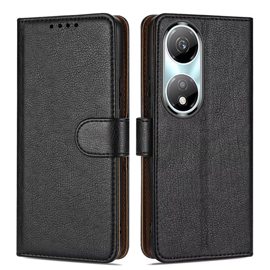 GAPlus PU Leather Flip Cover Wallet Case For Honor X7b / Honor 90 Smart Card Holder Magnetic Kickstand Black